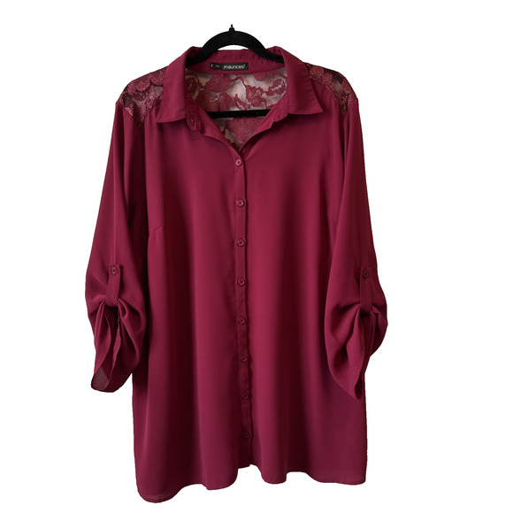 Maurices Women’s Plus 2 Whimsigoth Roll Tab Tunic Lace Blouse Fuchsia Pink Boho - Picture 1 of 9